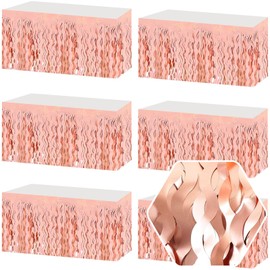 6 Pack 29 x108 Inch Rose Gold Wave Foil Fringe Table Skirts Metallic Banner for Tinsel Streamer Garland Backdrop for Parade Floats, Mother's Day, Easter, Wedding, Birthday Party Decoration