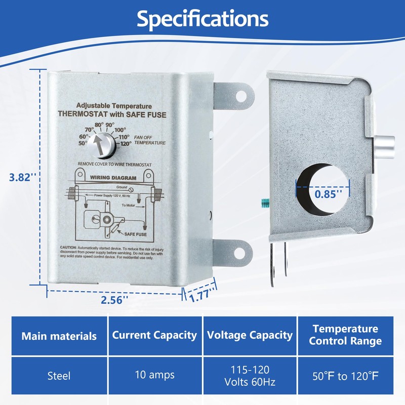 Saillong Attic Fan Thermostat Control, Replacement Thermostat with Adjustable Temperature