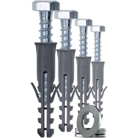 1STec 4 x M10 x 50 mm Strong Galvanised Satellite Anchor Nylon Mungo Wall Plug + Heavy Duty Coach Screw with 13mm HEX Bolt Head for Fixing Aerial Mast Sky Dishes TV Mount Brackets Shelving Racking