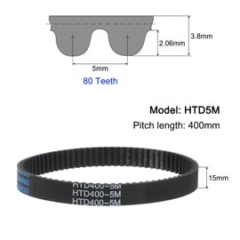 sourcing map HTD5M-400 Rubber Toothed Belt 80 Teeth Closed Loop Pulley Timing Belt 15 mm Width 400 mm Circumference Synchronous Belt