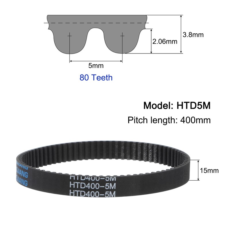 sourcing map HTD5M-400 Rubber Toothed Belt 80 Teeth Closed Loop