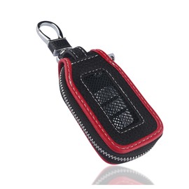 Leather Car Key Fob Cover with Mesh Window,Universal Key Fob Case Key Fob Protector Car Accessories for Protecting Keys (Black/Red)