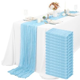 15 paquetes de camino de mesa de estopilla en color azul claro, 10 pies de gasa rústica, camino de mesa bohemio para decoración de mesa de boda, decoración de mesa de boda para fiesta de boda