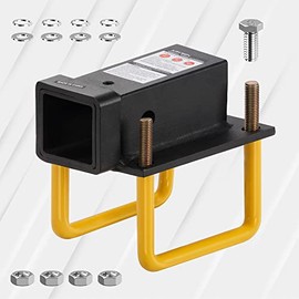 ARKSEN Heavy Duty Steel U-Bolt 2" Hitch Receiver Adapter for 4" Square Bumpers or 2" Tube Bicycle Racks, Cargo Carrier Designed for RV, Dimension: 5" L x 6.92" W x 8" H