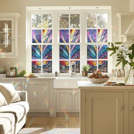 Meteor Shower Cascade Stained Glass Window Film, Decorative Meteor Shower Cascade Stained Glass Window Film, Stained Glass Window Film for Bathroom Door Heat Anti UV