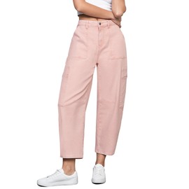 GRAPENT Pants for Women Trendy Summer Casual Denim Jeans for Women Cropped Jeans Barrel Leg Jeans Women Stretchy Barrel Jeans for Women Women Pants Color Candy Pink Large Size 12 to 14