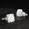 Genuine Silver Checkerboard Cufflinks for Men, Sterling Silver