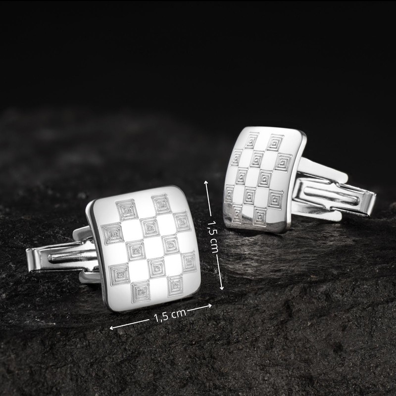 Genuine Silver Checkerboard Cufflinks for Men, Sterling Silver