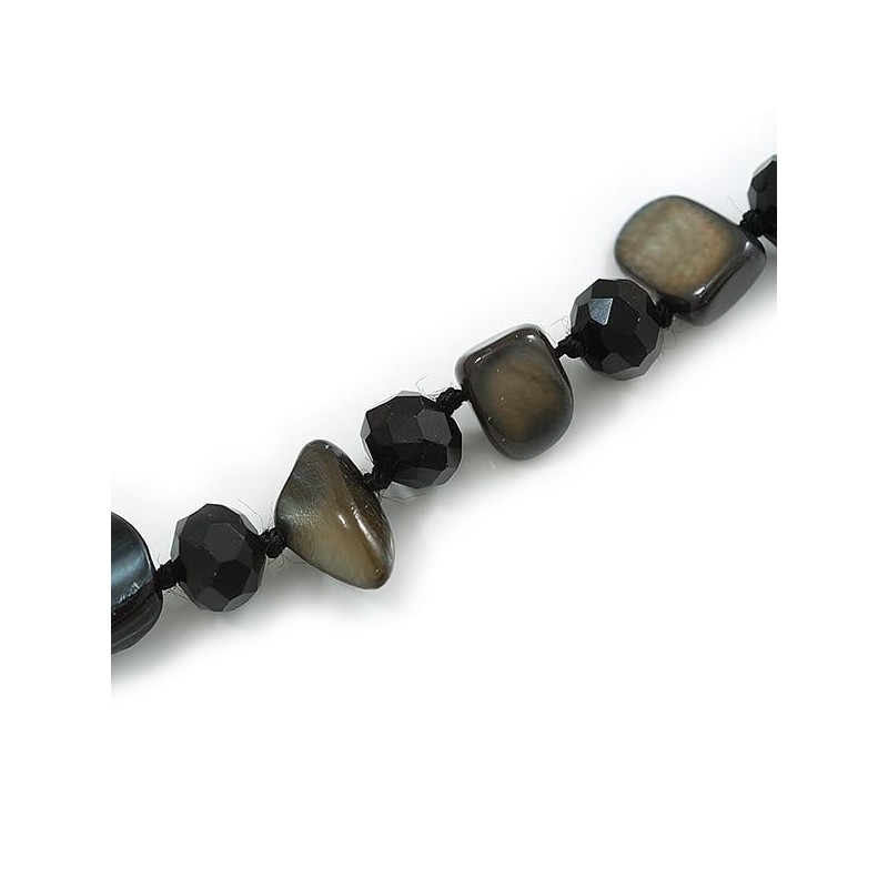 Avalaya Black Sea Shell and Glass Bead Necklace - 50cm