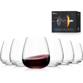OJA Stemless Wine Glasses Set of 6-15oz, Hand Blown Crystal Red White Wine Glasses - Ideal for Christmas and Special Days, Wine Tasting Gifts for Both Men and Women