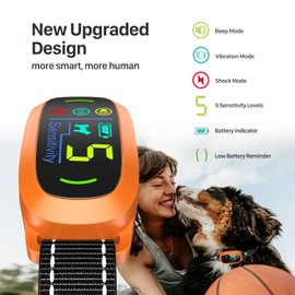 Dog Bark Collar, FAFAFROG Rechargeable Smart Collar, Anti Barking Training Collar with 5 Adjustable Sensitivity Beep Vibration Shock, Bark Collar for Large Medium Small Dogs (Orange)
