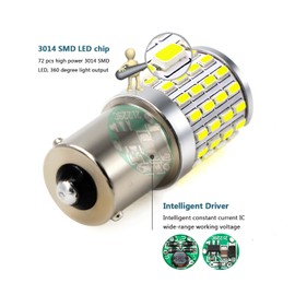 PHINLION 2000 Lumens 7506 1156 LED White Bulbs Super Bright 3014 72-SMD BA15S 1073 LED Bulb for Back-Up Reverse/Turn Signal/Brake Stop Tail Lights, 6000K Xenon White