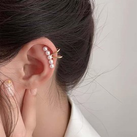 IRCOMULTI Minimalist Pearl Ear Cuff Earring Pearl Non Pierced Cuff Earring Small Pearl Cartilage Cuff Earring Gold Pearl Climber Earring Jewelry for Women