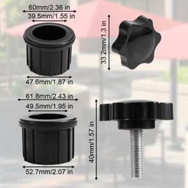 6pcs Umbrella Base Stand Replacement Parts, Black Plastic Umbrella Stand Hole Ring Plug Cover with Thread Screw Knobs for Beach Backyard Balcony