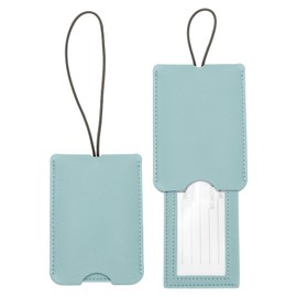 sourcing map 2 Pcs Suitcase Tags, Light Blue Leather Luggage Name Tags Travel Accessories Airplane Travel Essentials for Flying Hotel Check in Luggage Bags Men Women, 4.33 x 2.95 x 0.2