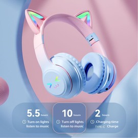 TSKVT Bluetooth Earphones, Cute Styling, Game Earphones Suitable for Smartphones Bluetooth 5.0, can be Connected and Used on Mobile Phones, Tablets, and Other Devices, (Purple)