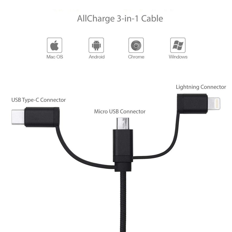 BoxWave Cable Compatible with Razer Edge 5G - AllCharge 3-in-1