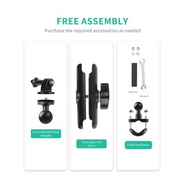 RUIGPRO 360°オートバイバイクカメラホルダー ハンドルバーマウントブラケット 1/4 メタルスタンド GoPro Hero10/9/8/7/6/5/4 アクションカメラアクセサリー(クールボールヘッドアームスーパークランプマウントマルチ)