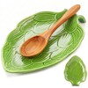 Green Leaf Spoon Rest, Ceramic Utensil Holder for Stove Top