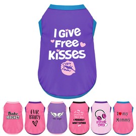 Color-Blocked Dog Tank Top with Playful Heat Transfer Designs – Lightweight Polyester Shirt for Small,MediumDogs, Perfect for Casual Outings.I Give Free Kisses Deep Purple XS