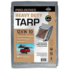 12x16 Heavy Duty Tarp, 10 Mil Thick, High Durability, Tear & Fade Resistant, UV Treated, Grommets Every 18 Inches (12' x '16')