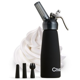 CreamRight Aluminum Whipped Cream Dispenser with Nozzles & Brush | Whipped Cream Maker with Transparent Head | Easy to Use & Clean Whipping Cream Dispenser for Homemade Desserts | 1 Pint, Black