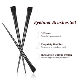 3Pcs Angled Eyeliner Brush Set Eye Liner Brush Angled & Flat Thin Brow Brush Eye Makeup Brushes for Eyeshadow, Eyebrow, Concealer