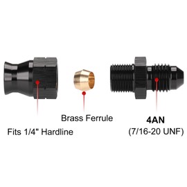 Podavelle AN to Hardline Tube Adapter Fitting - 4AN Male Flare to 1/4 Inch Tubing Aluminum Black 2PCS