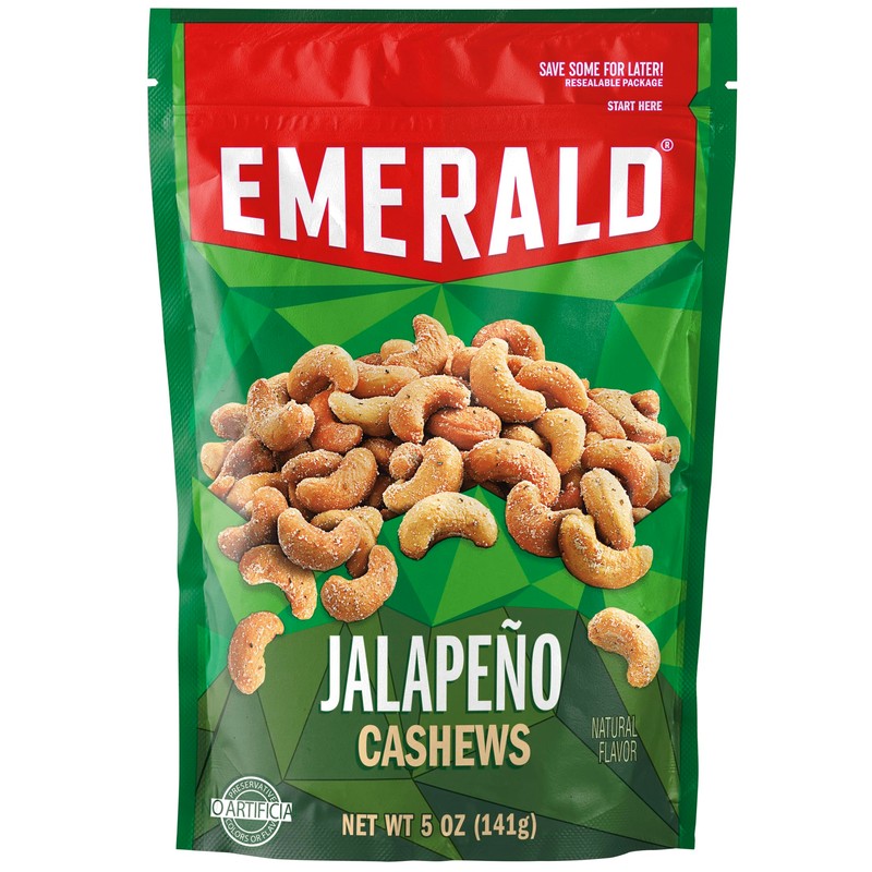 Emerald Nuts, Jalapeno Cashews, 5 Oz, Resealable Bag (Pack of