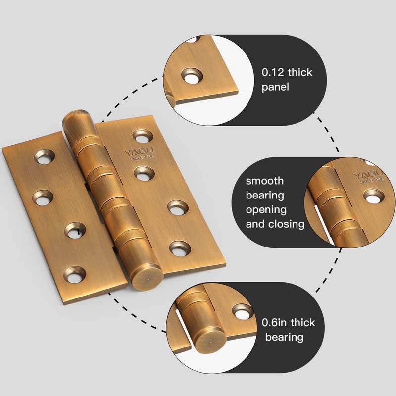 YAGU 3 Pack 4'' Door Hinges Antique Brass 4 x