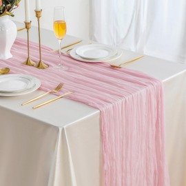 ButterMelt 2 Pack Pink 10ft Cheesecloth Table Runner, Boho 35x120 Inch Long Table Runner, Gauze Table Runner Decor for Baby Shower Bridal Shower or Wedding Party