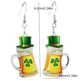 St. Patrick's Day Green Beer Mug Clover dangle earrings