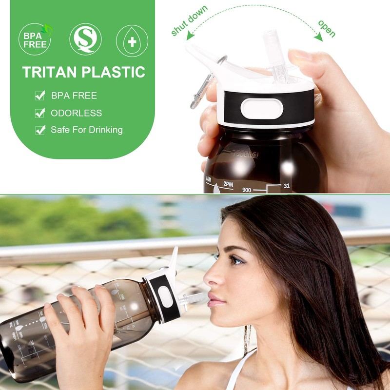 Ghonlzin water bottle, 1 litre sports bottle with time marking,