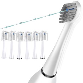 Flossing Toothbrush Head Replacement, 6 Count, Compatible with Water-pik Sonic Fusion / 2.0 SF-01, SF-02, SF03 & SF-04 (White, Compact(6Packs))