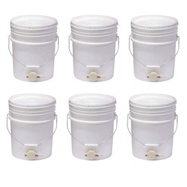 Little Giant BKT5 Plastic Honey Extractor Bucket with Honey Gate Tool for Beekeeping Harvesting, 5 Gallon (6 Pack)