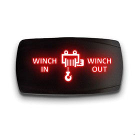 WINCH IN WINCH OUT - Red - STARK 7-PIN HORIZONTAL Momentary Winch In Out Toggle Switch Waterproof Black Shell/ON-OFF-ON DPDT illuminated Rocker Switch For Auto Truck Boat Marine- DC 20A 12V/10A 24V
