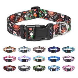 Suredoo Adjustable Dog Collar with Patterns, Ultra Comfy Soft Nylon Breathable Pet Collar for Small Medium Large Dogs (L, Plants)