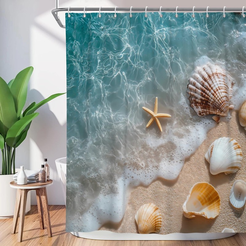 ChloropLastid Beach Ocean Themed Shower Curtain Sets for Bathroom, 72x72
