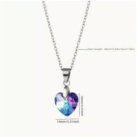 Unbranded Rainbow Crystal Heart Pendant on Silver Tone Adjustable Chain Necklace