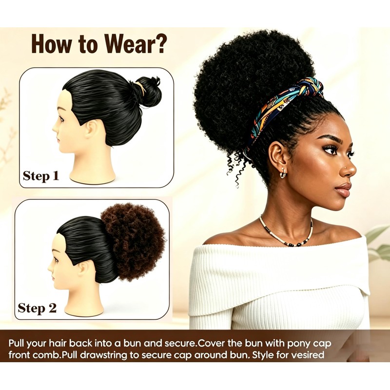 Afro Puff Drawstring Ponytail - Ombre Burgundy 8Inch 80G, Synthetic