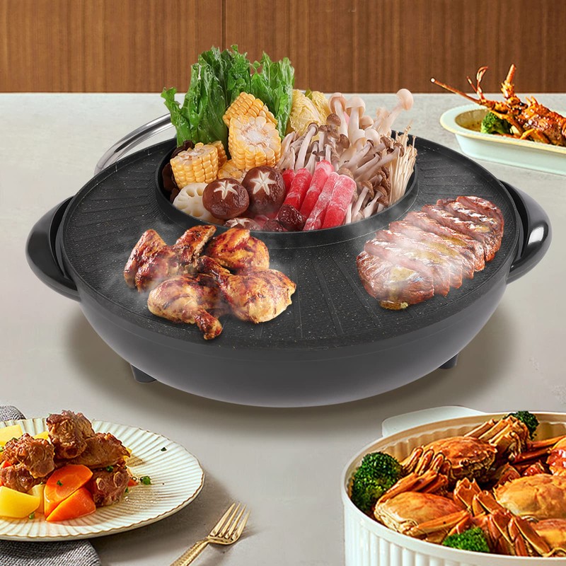 SNKOURIN Hot Pot with Grill 2 in 1, Multifunctional Smokeless