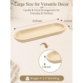 Duseu 25.5'' Wooden Dough Bowls for Decor, Wood Long Decorative Bowl, White