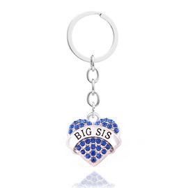 Women Girl Gift Big Middle Little Sister Crystal Key Chain Ring Set for Family Pack of 2 (Blue)