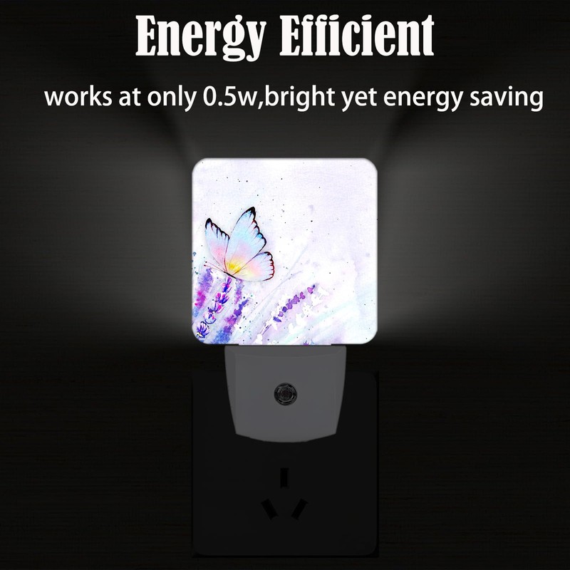 FSHVQKD Lavender Butterfly Night Light,Plug-in Nightlights Auto Sensor Night Lamp