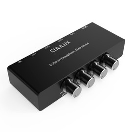 Cubilux 4-Channel 6.35 Headphone Amplifier Aluminum Audio Amp,Ultra-Low Noise Mini Earphone Splitter for Music Sharing/Monitoring, 1/4 "TRS Headphone Output and TRS Audio Input-DC 5V Power Supply