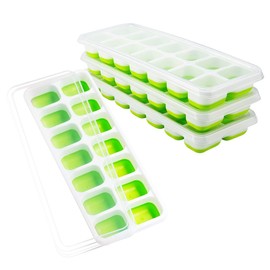 U Chef Moldes para Cubitos de Hielo con Tapa, Set de 4 Bandejas Flexibles de Silicona de Fácil liberación Con Tapa Extraíble Resistente a Derrames, Bandejas de Hielo Apilables
