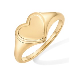 PAVOI 14K Yellow Gold Plated Heart Signet Ring for Women | Chunky Love Statement Stackable Band | Friendship Rings | Size 6