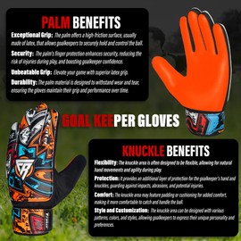 BeingFit Professional Goalie Gloves - Red/Blue/Yellow Fluorescent - Sizes from 4 to Adult - Heavy Duty & Grip Enhanced Design (Size 7 suitable for Adult, Yellow)