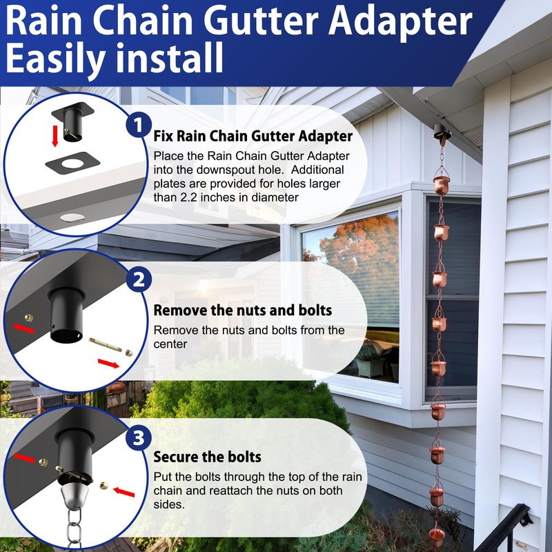 Fengone 2pack Rain Chain Gutter with Bolt Anti-Rust Black Metal