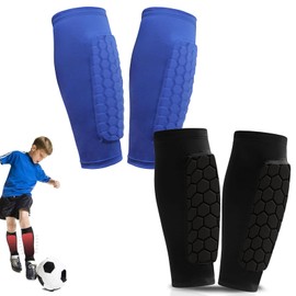 Shin Defender Shin Guards, 2 Pairs Shins Defender Guards for Soccer Kids Youth Adult, Soccer Shindefender Shins Guards Sleeves for Kids 8-10/10-12 (Blue+Black)